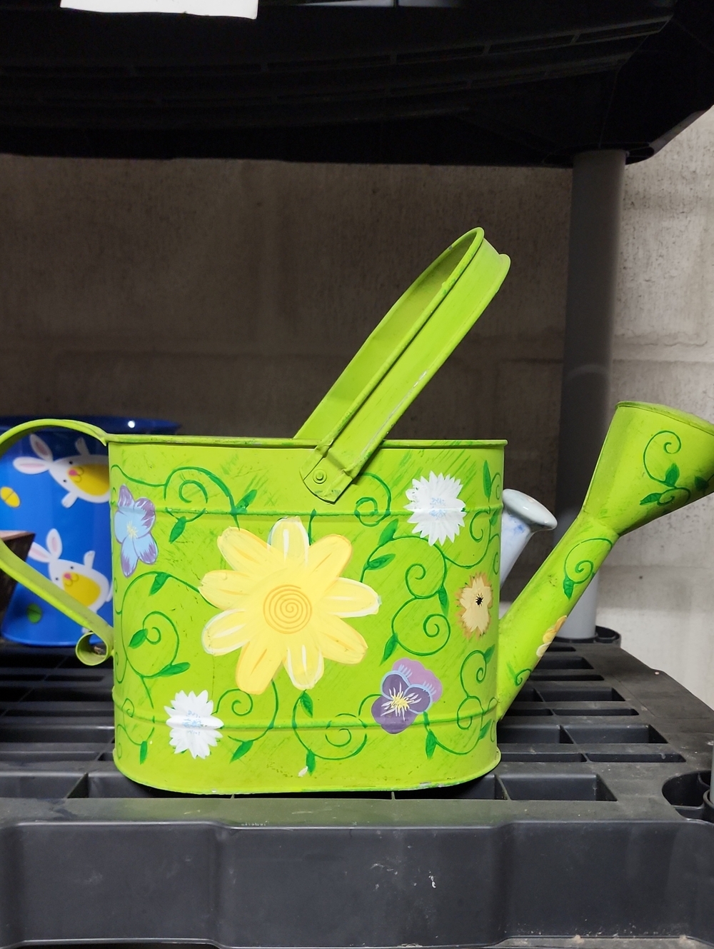 Green Floral Metal Watering Can Or Pitcher for Parties and Decor